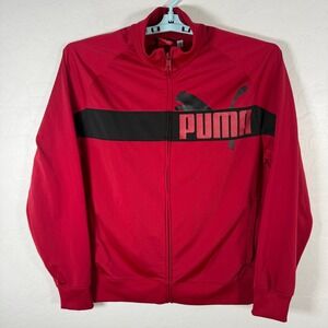Puma Track Jacket Mens Medium Red Black Logo Full Zip Athletic Sportswear
